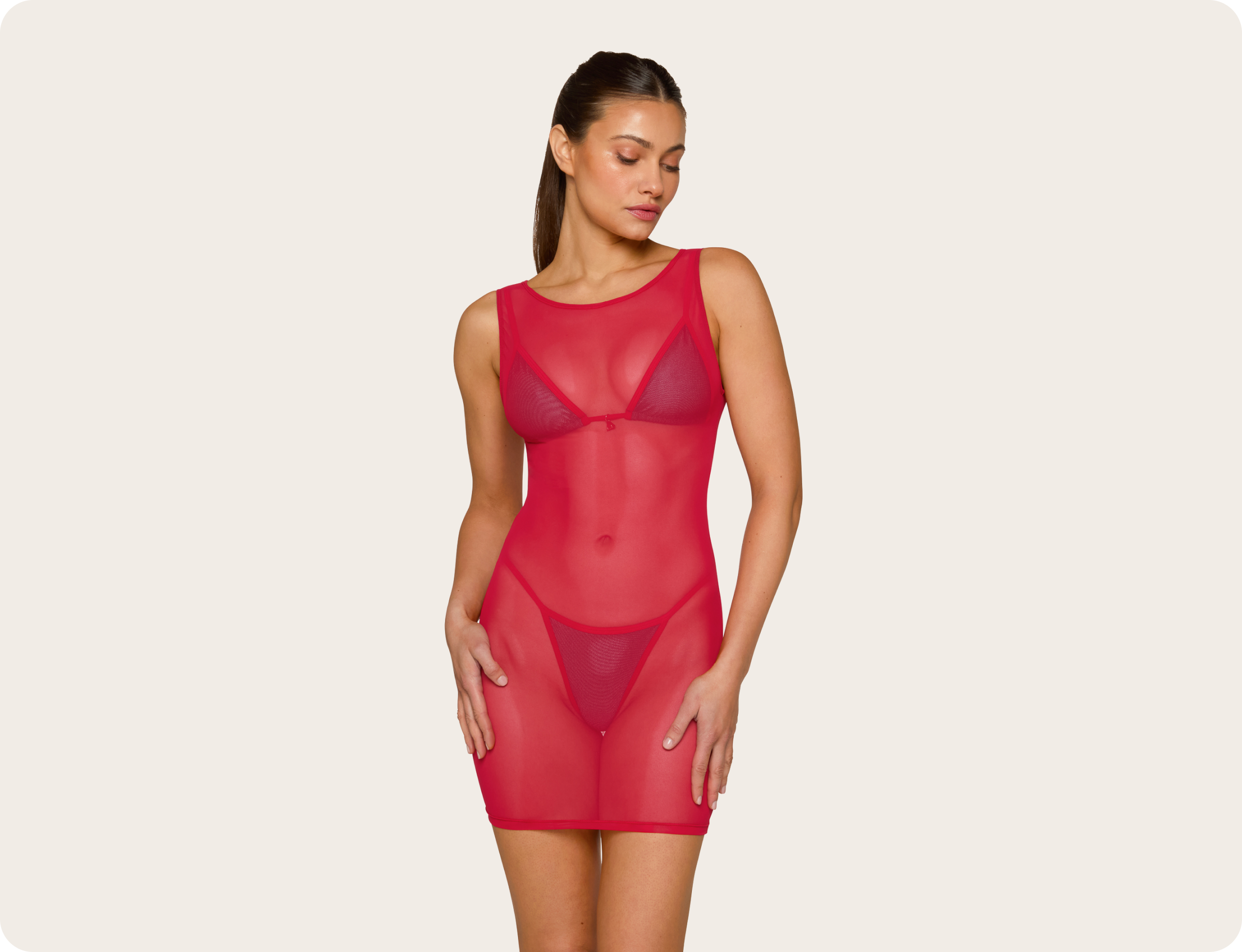 Fashion model in red dress