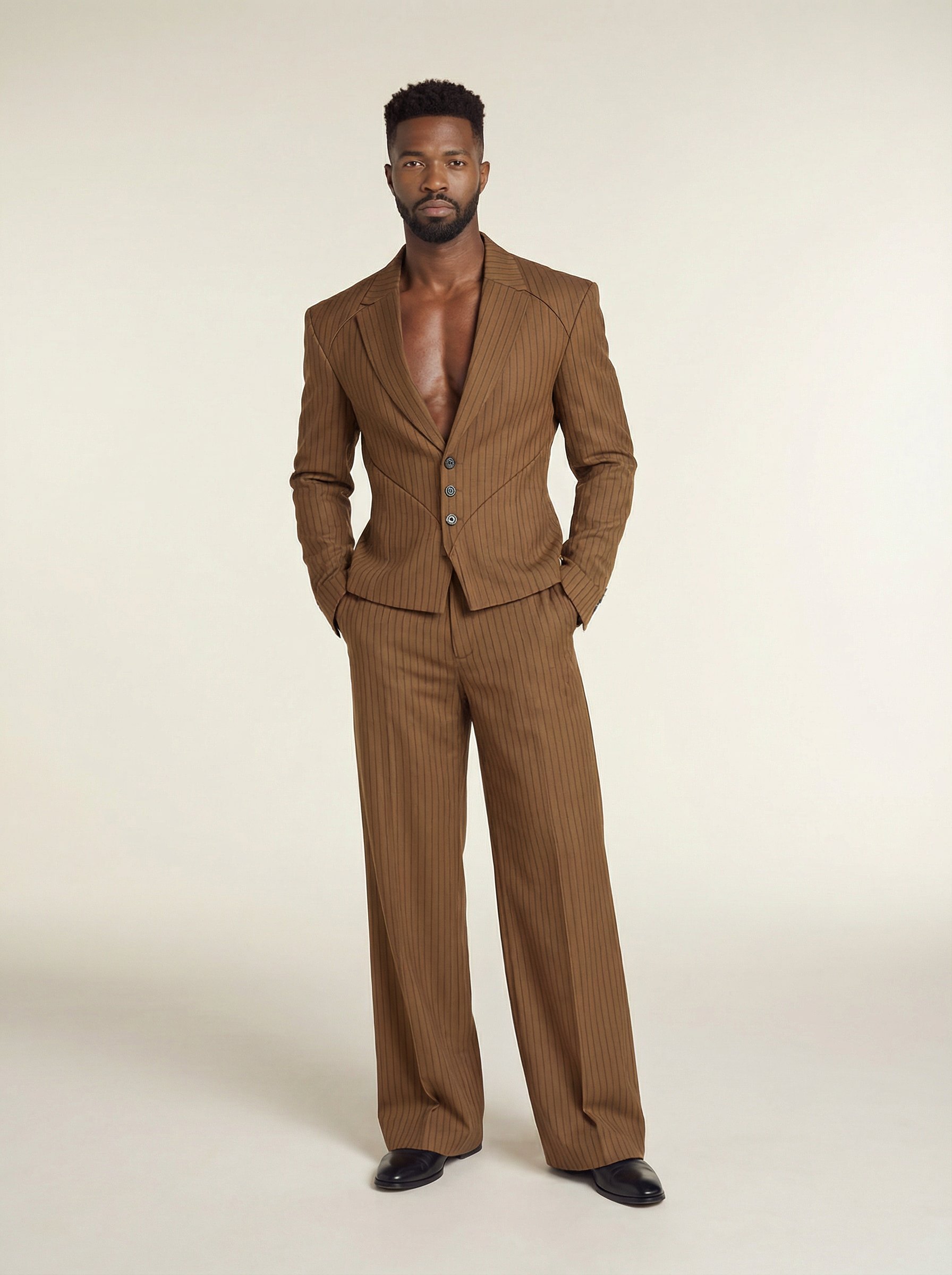 Male model in brown shirt jacket